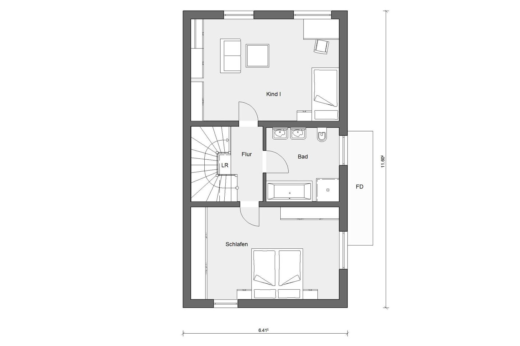 Grundriss Obergeschoss D 25-166.2 Doppelhaus mit Dachterrasse