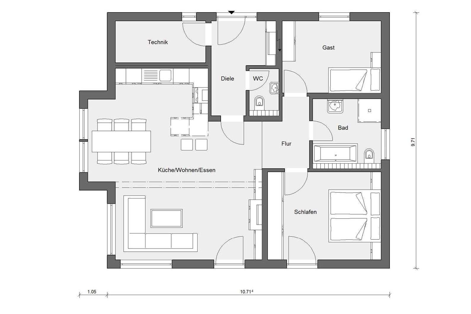 Plan d'étage rez-de-chaussée E 10-089.1 Bungalow avec oriel