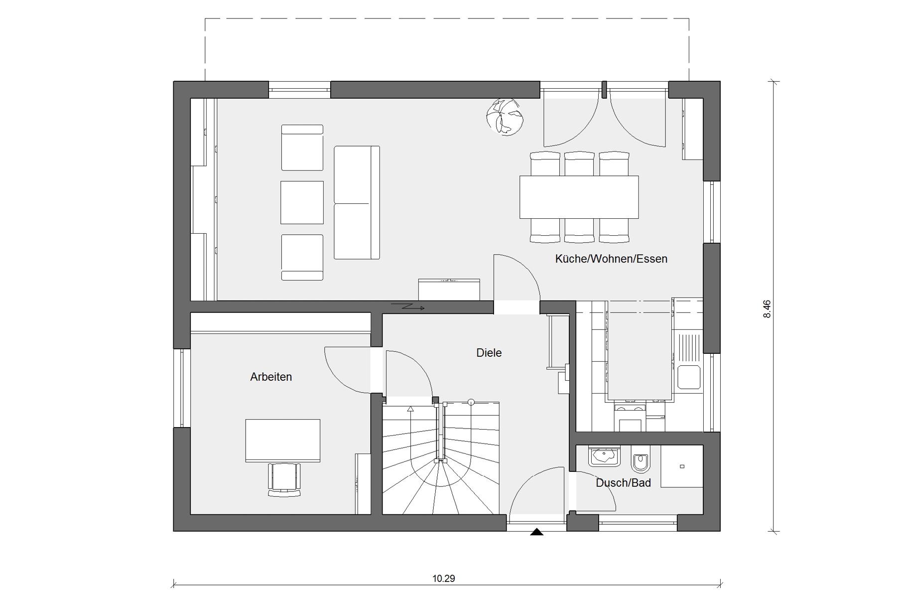 Grundriss Erdgeschoss E 15-143.33 Haus mit Pultdach