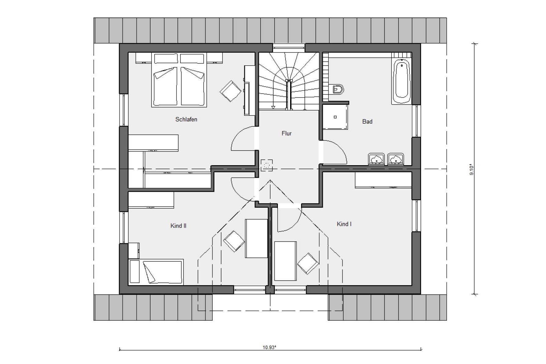 Grundriss Dachgeschoss E 15-166.2 modernes Haus mit Satteldachgaube