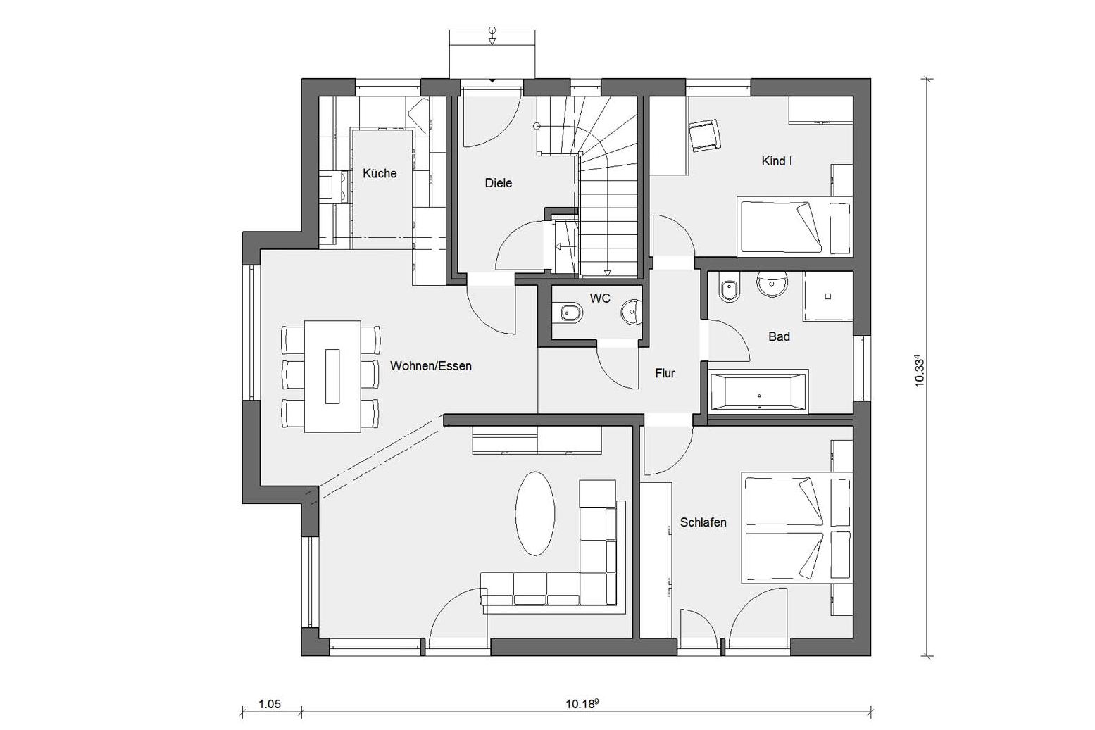 [Translate to Français:] Grundriss Erdgeschoss M 15-179.2 Einfamilienhaus mit Studiowohnung