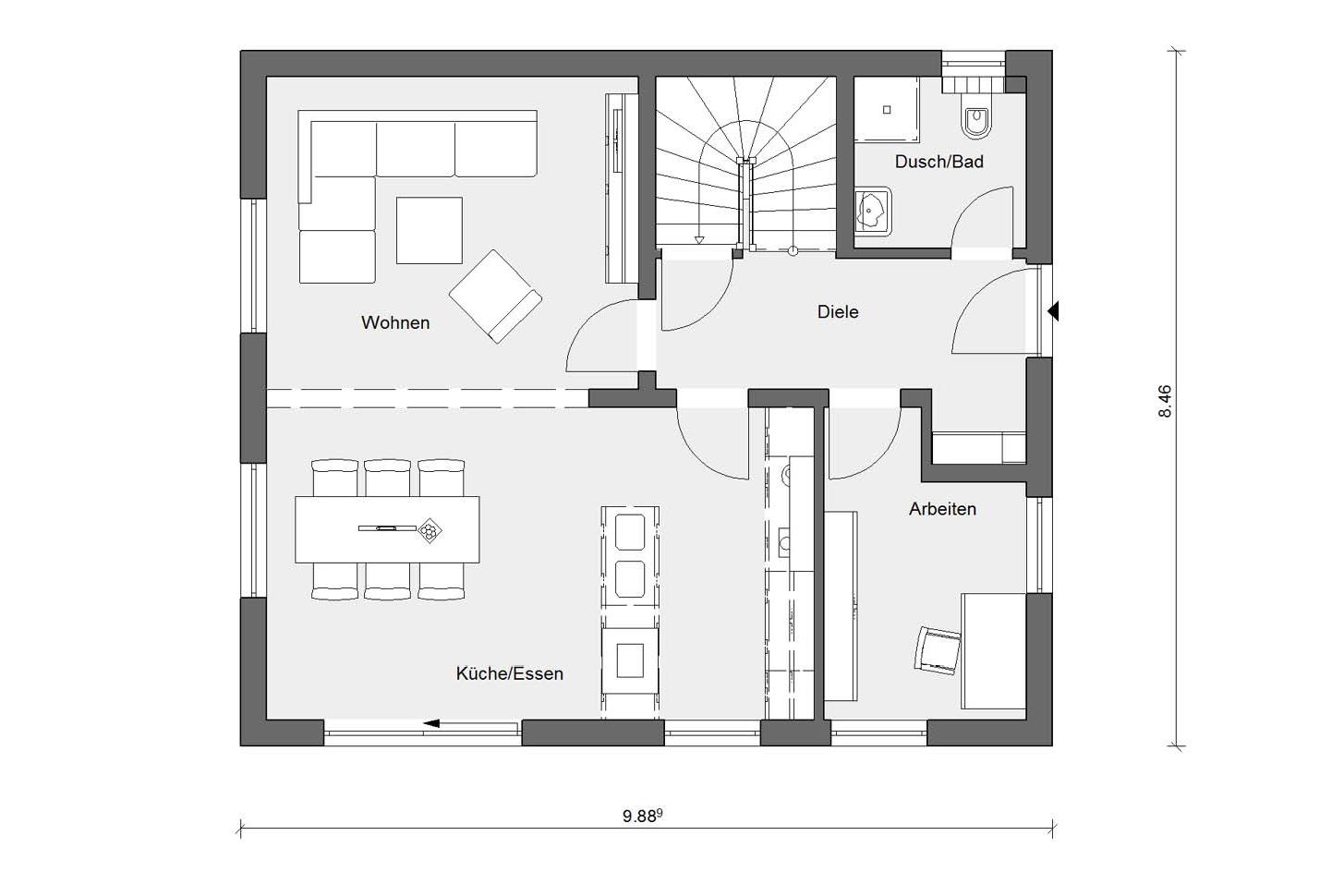 Pianta pianterreno E 15-137.4 Casa unifamilare con tetto sfalsato