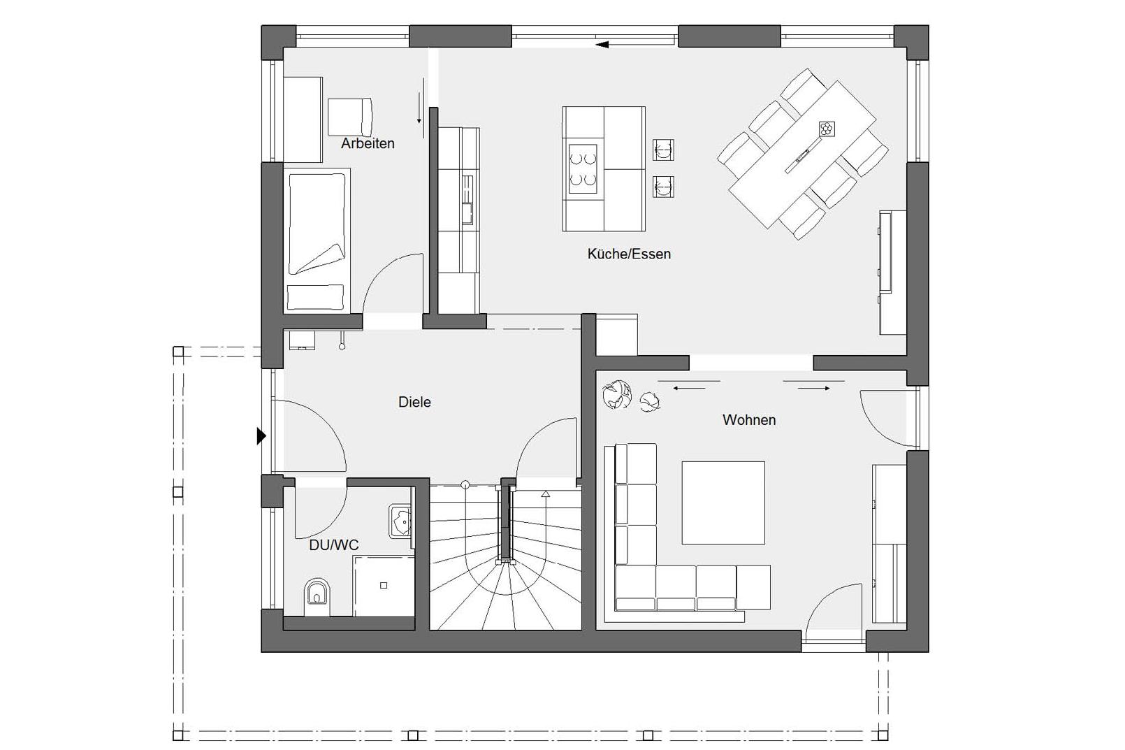 Plan d'étage rez-de-chaussée E 20-144.3 maison urbaine moderne