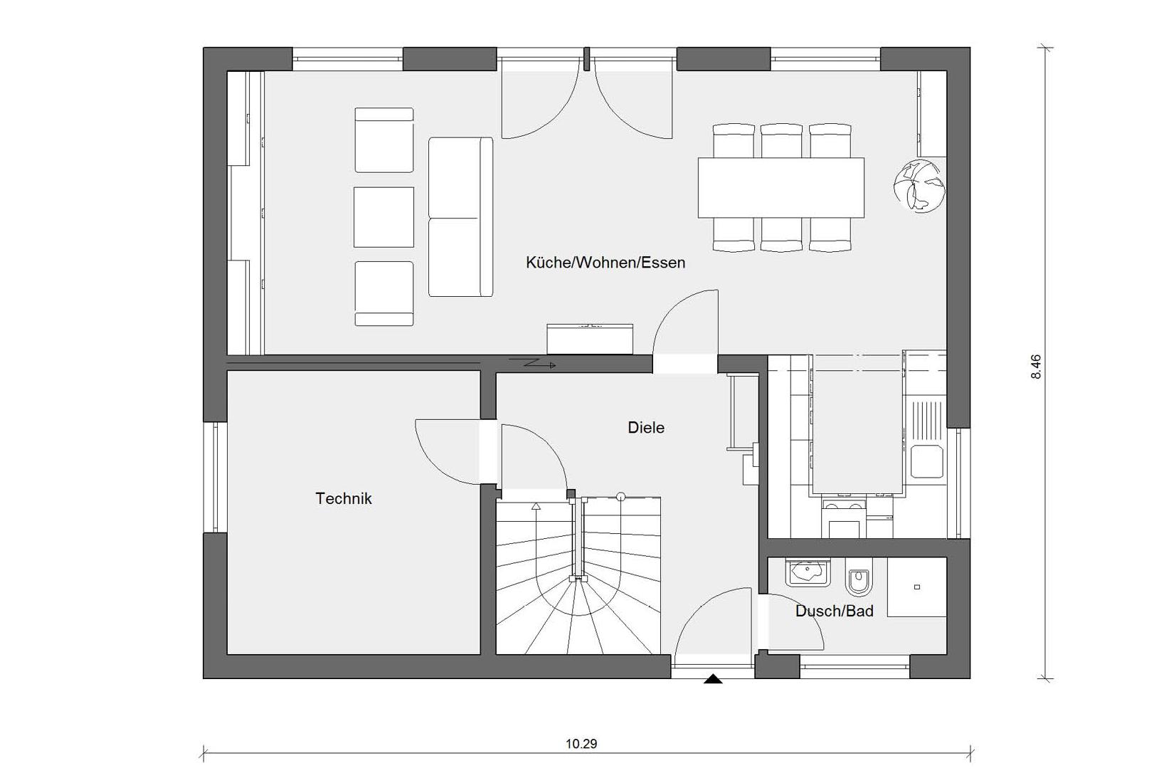 Grundriss Erdgeschoss E 15-143.13 Haus mit Vordach