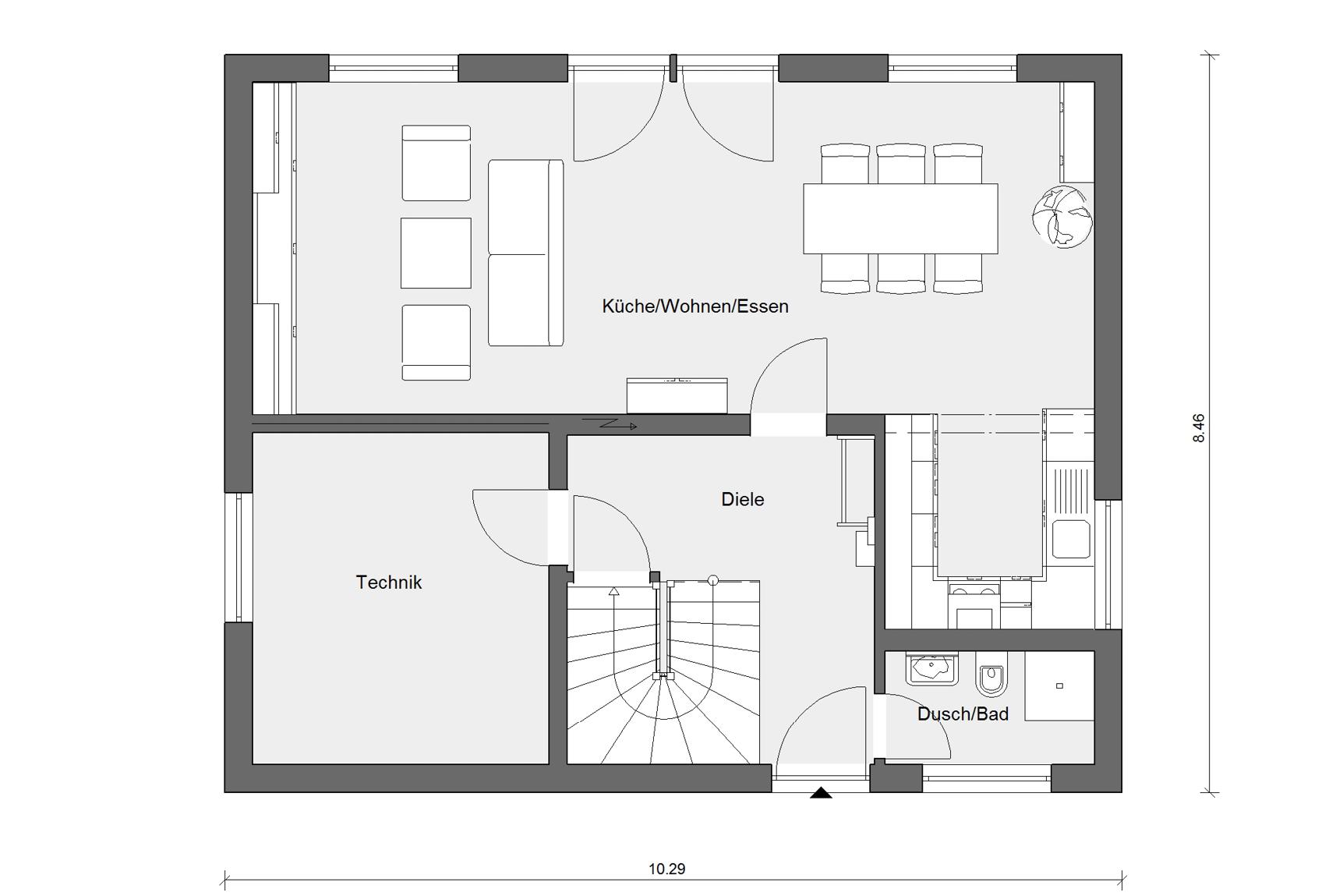 Grundriss Erdgeschoss E 15-143.29 Haus mit Vordach