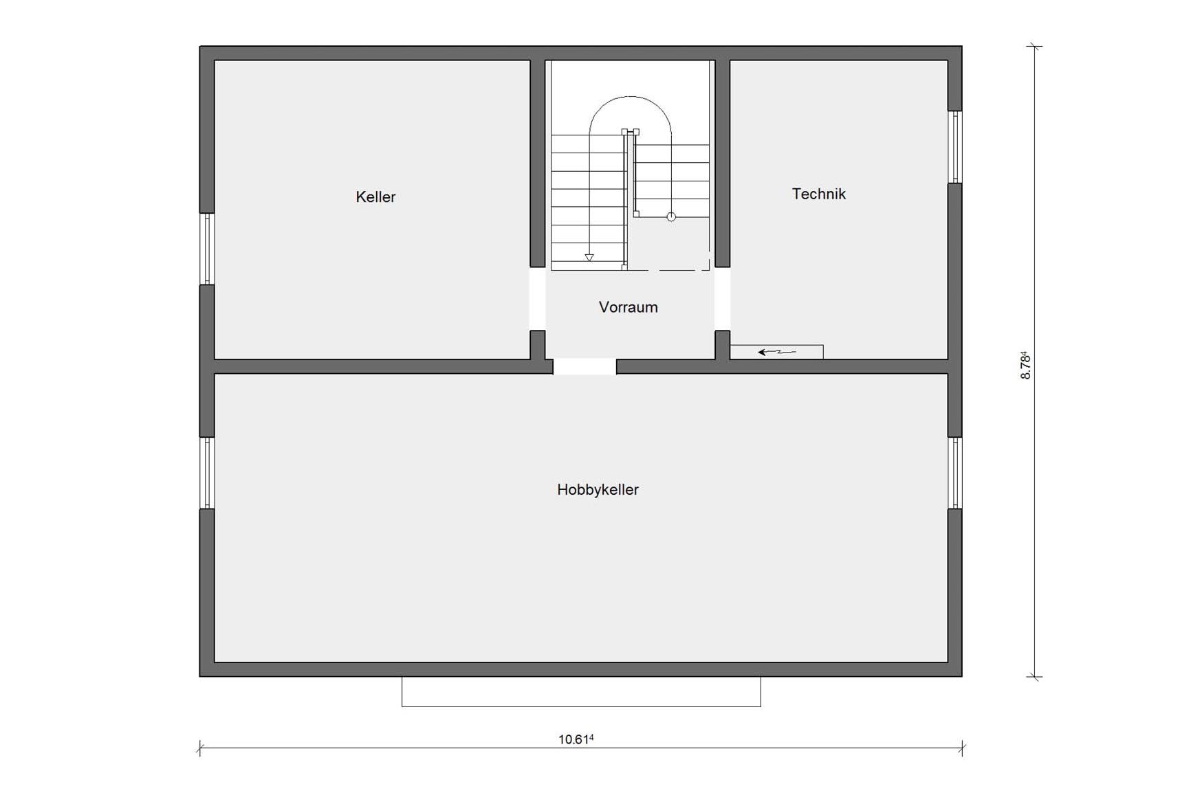 Grundriss Kellergeschoss E 15-168.3 Modernes Fertighaus mit Flachdachgaube