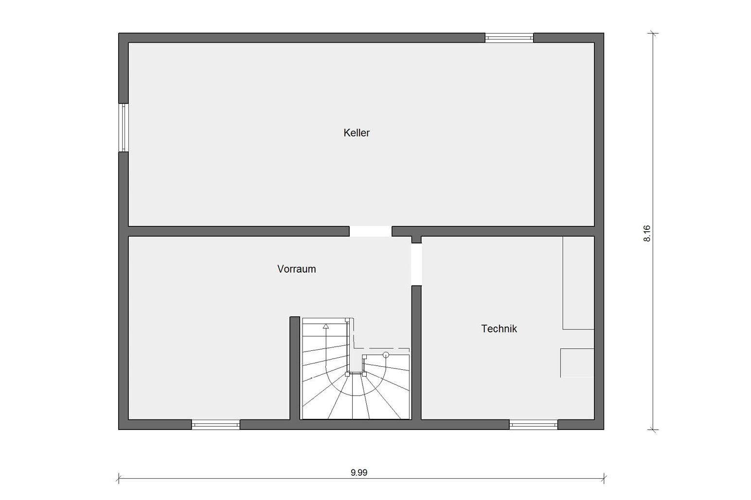 [Translate to Français:] Grundriss Kellergeschoss  E 15-143.18 Haus mit Pultdach