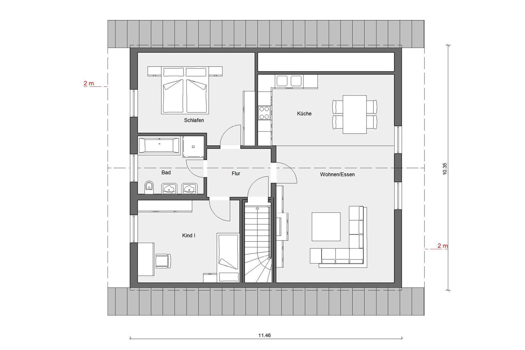 [Translate to Français:] Grundriss Dachgeschoss  M 15-199.2 Zweifamilienhaus