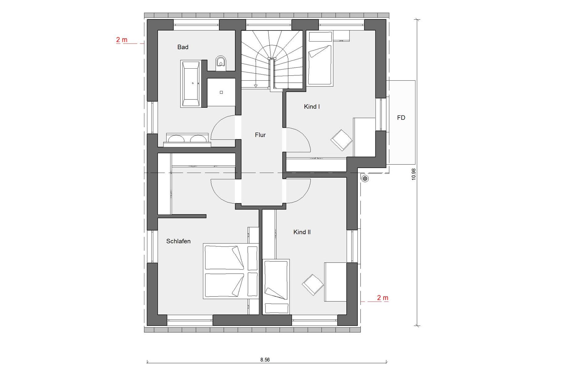 Grundriss Dachgeschoss E 15-139.8 Plusenergie-Haus