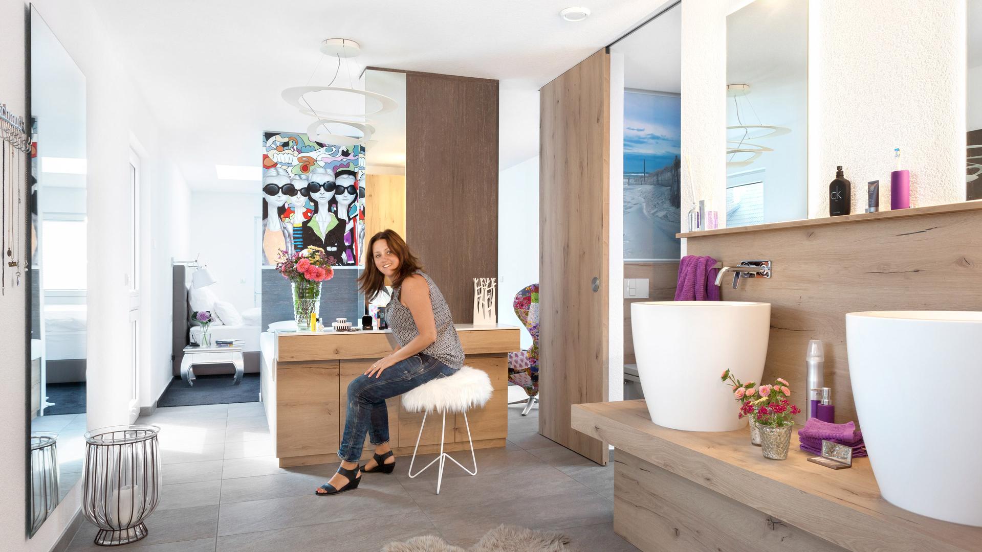 spa bathroom with make-up table