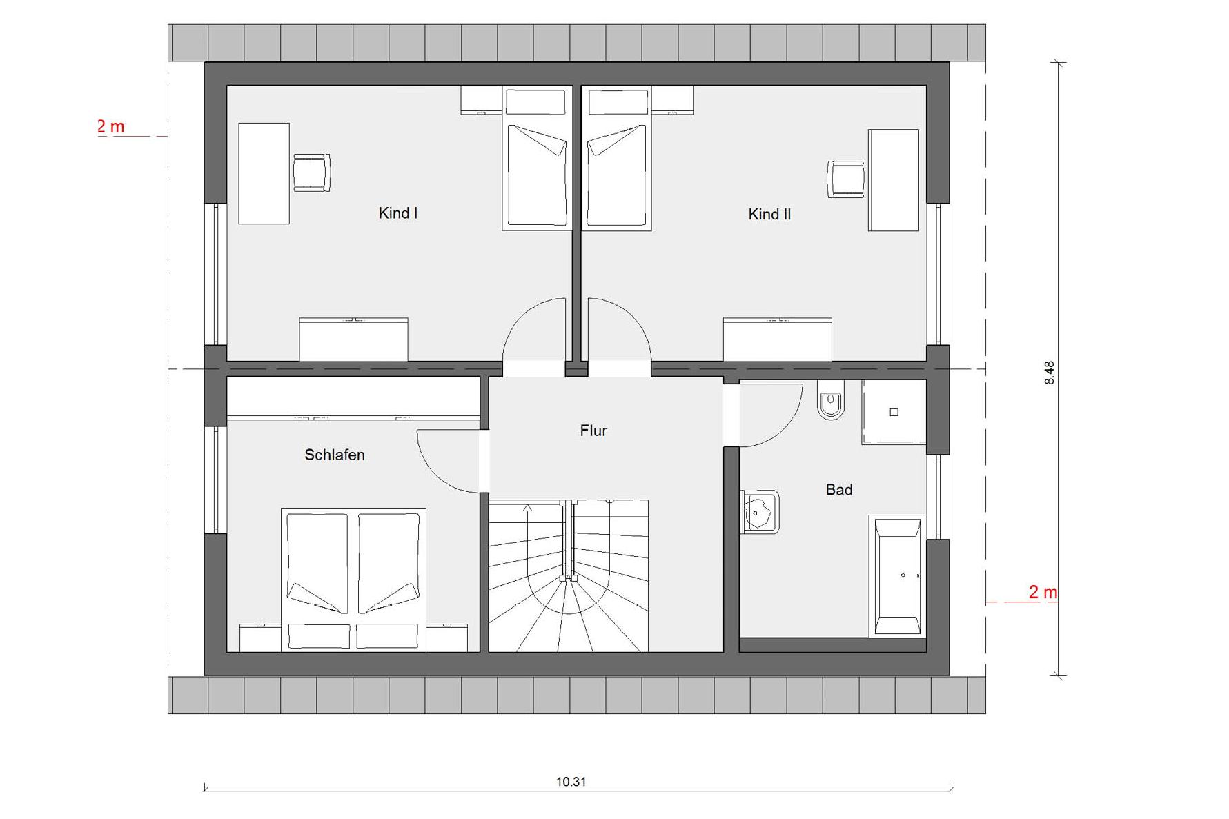 [Translate to Français:] Grundriss Dachgechoss E 15-143.13 Haus mit Vordach