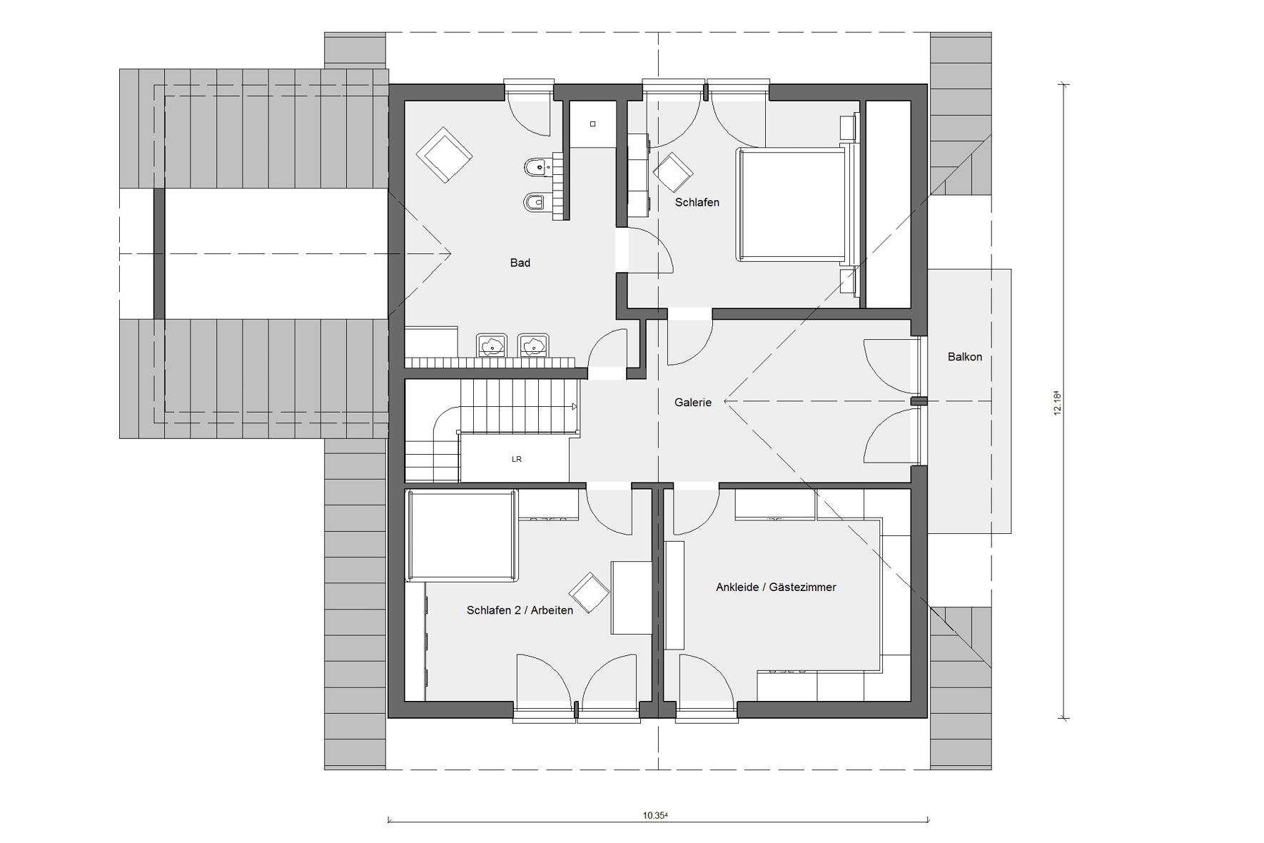 Grundriss Dachgeschoss Landhaus mit Satteldachgaube