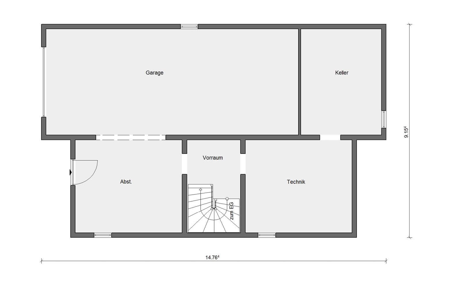 [Translate to Français:] Grundriss Kellergeschoss E 15-217.1 Fertighaus mit 200qm