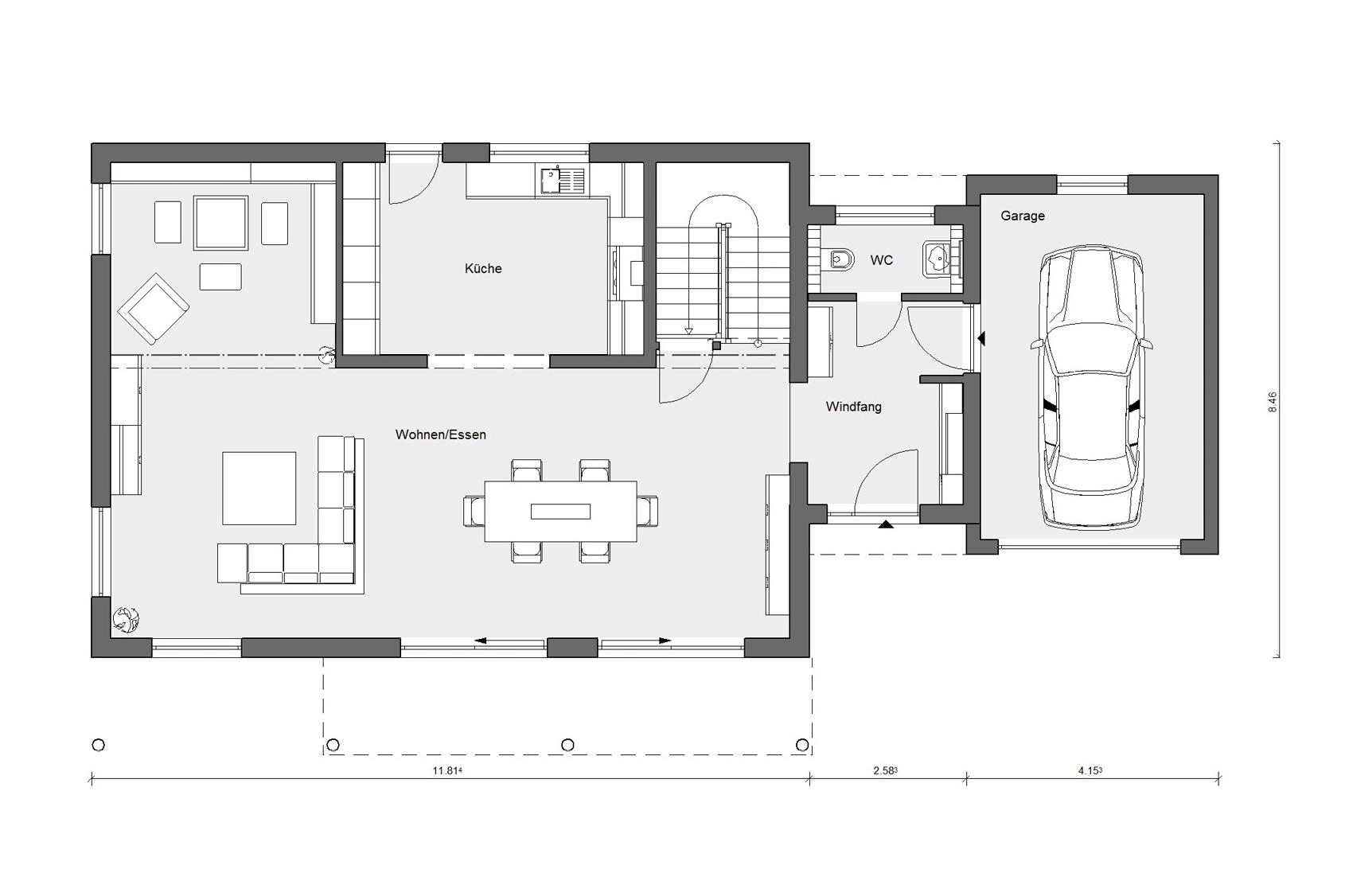 Grundriss Erdgeschoss - Haus mit moderner Architektur