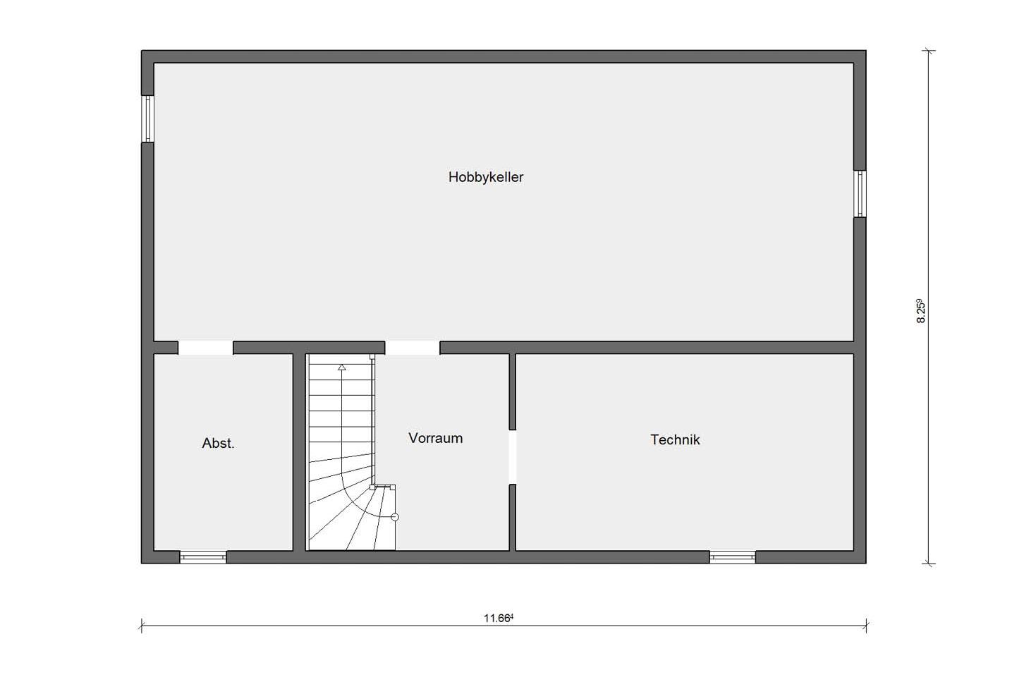 [Translate to Français:] Kellergeschoss Grundriss Fertighaus mit 3 Kinderzimmern E 20-165.6