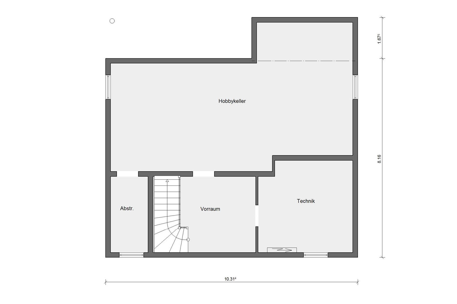 [Translate to Français:] Grundriss Kellergeschoss E 20-159.5 Haus Kubus