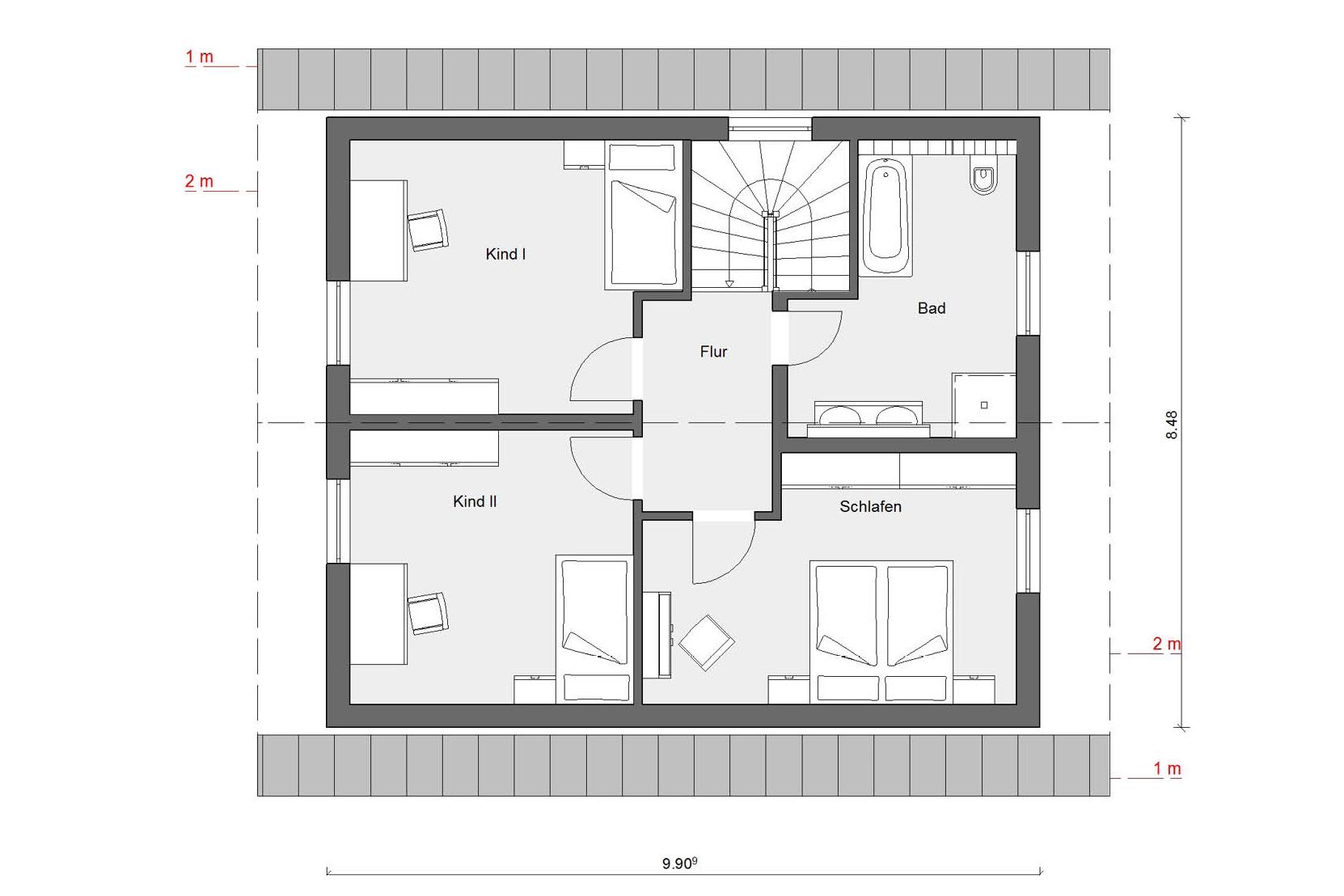 Pianta soffitta E 15-137.4 Casa unifamilare con tetto sfalsato