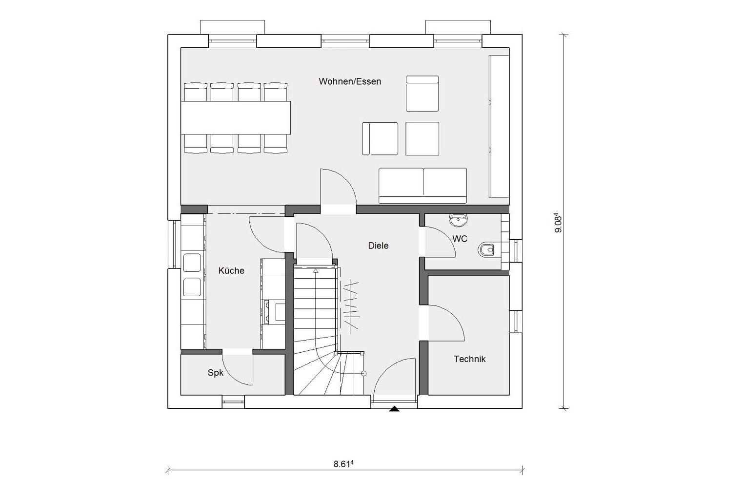 Plan d'étage rez-de-chaussée E 15-124.3 Maison individuelle compacte