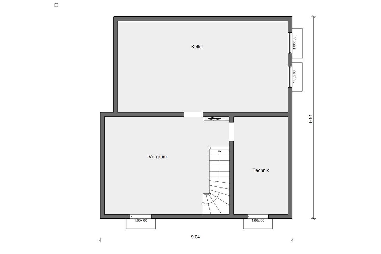 Pianta seminterrato E 15-143.5 Casa con facciata in legno