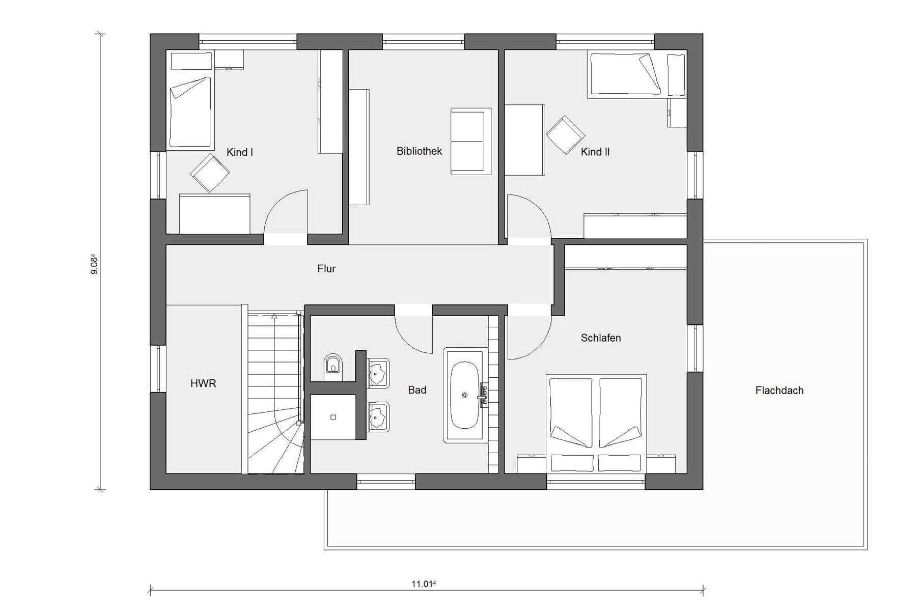 Grundriss Dachgeschoss E 20-167.3 Fertighaus mit Carport