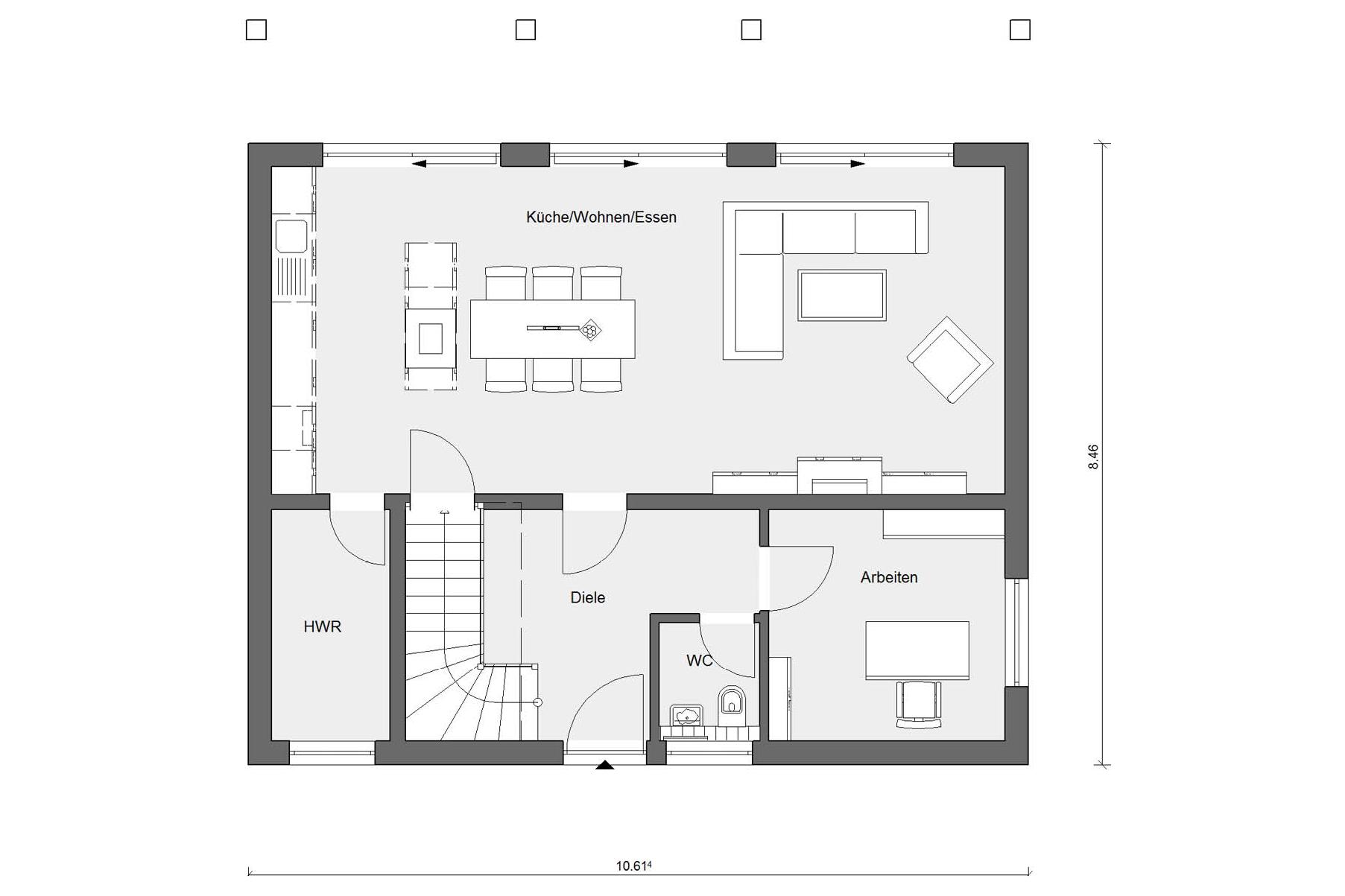 Grundriss Erdgeschoss E 20-147.3 Haus mit auskragendem Flachdach 