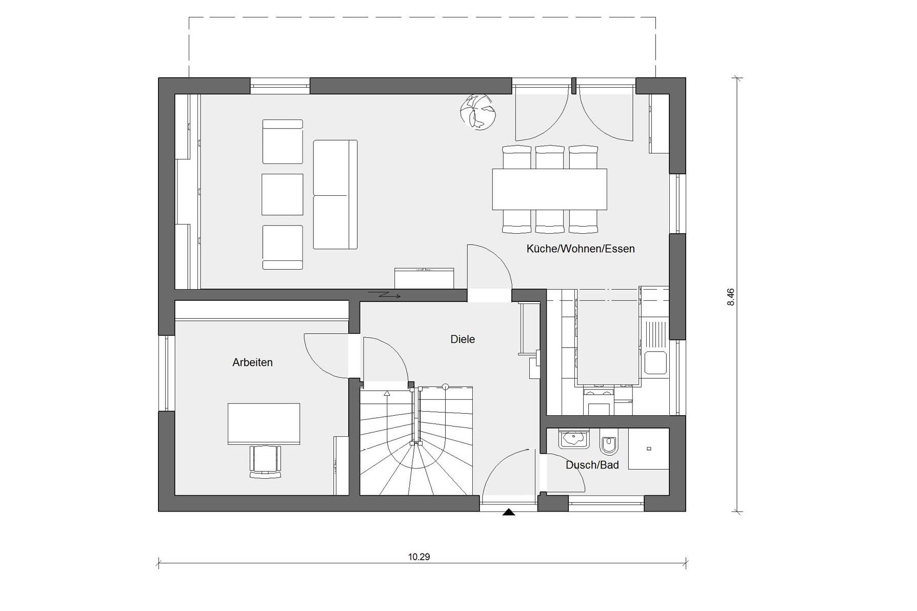 Plan d'étage rez-de-chaussée E 15-143.18 Maison moderne avec toit à une pente