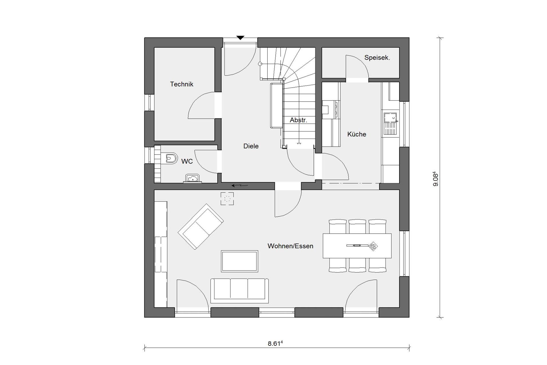 Grundriss Erdgeschoss E 15-124.4 Haus mit Holzfassaden-Elemente