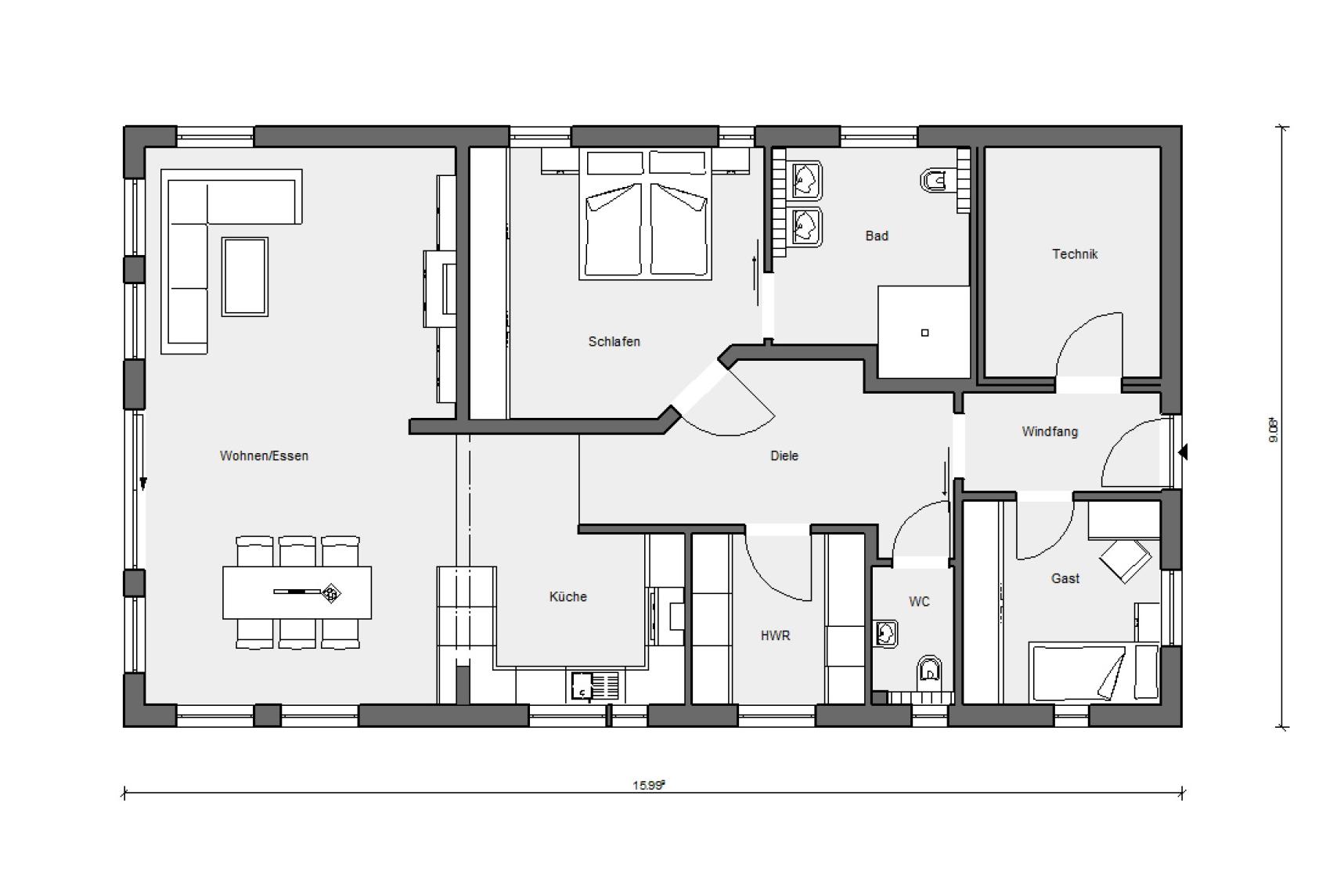 Grundriss Bungalow rollstuhlgerecht