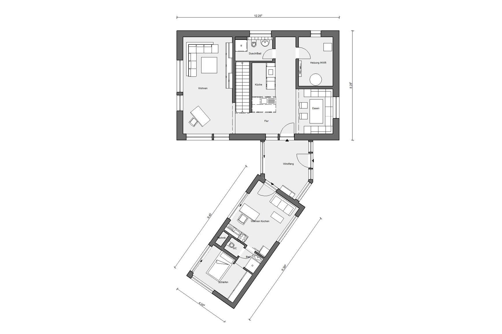 [Translate to Français:] Grundriss Erdgeschoss E 20-161.2 Energieeffizienzhaus