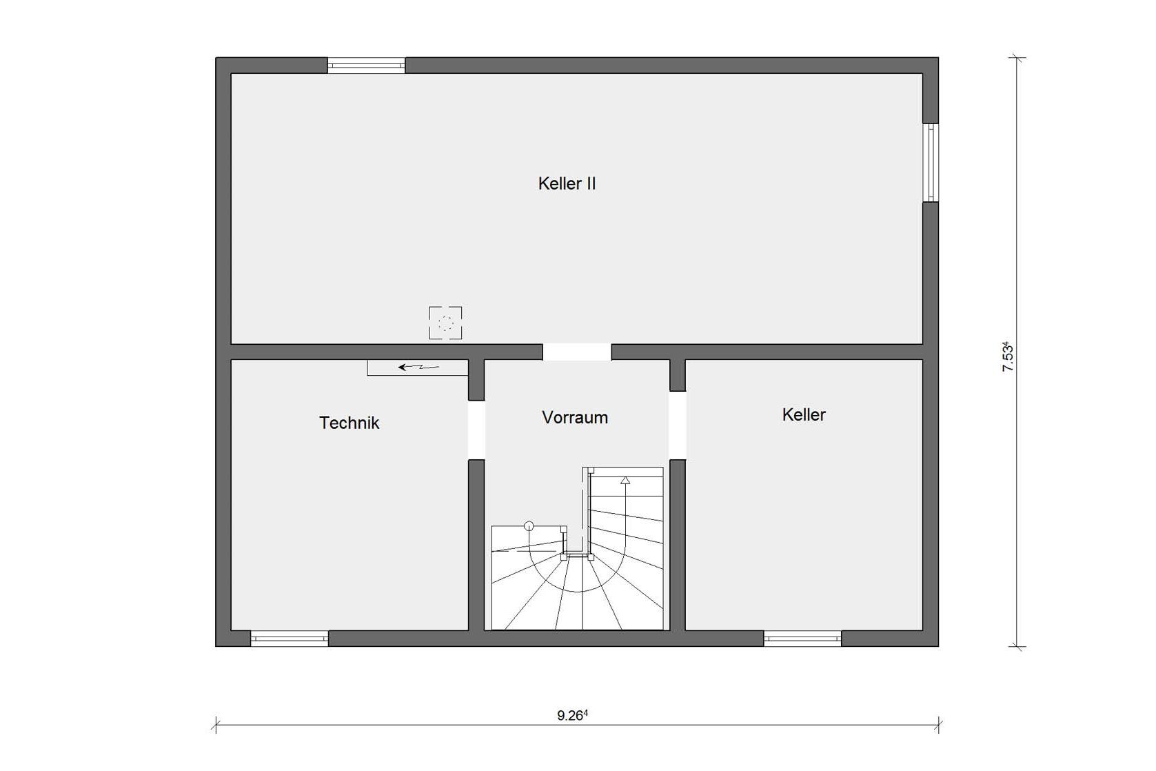 Kellergeschoss Grundriss E 15-123.5 kompaktes Einfamilienhaus