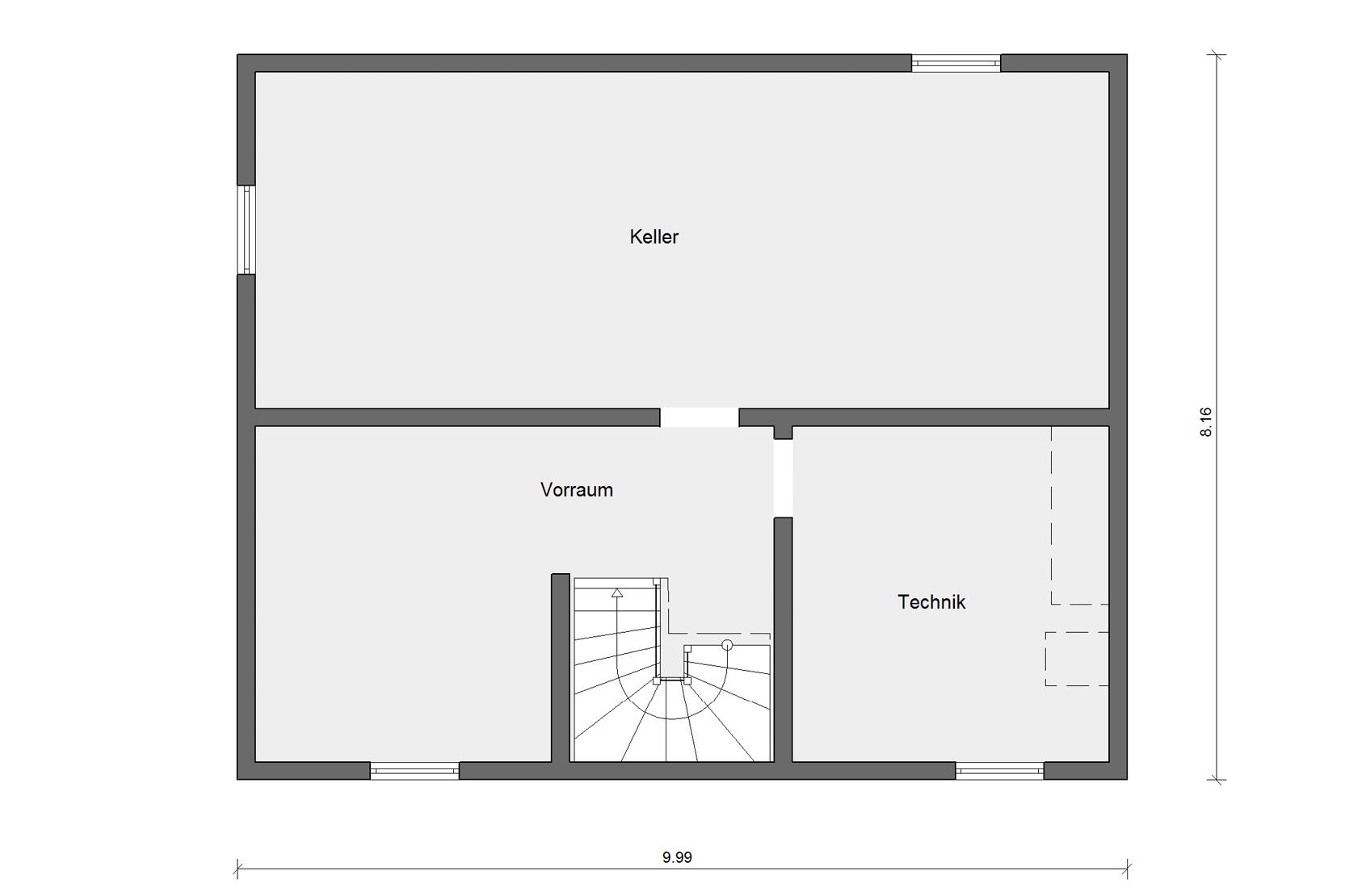 Grundriss Kellergeschoss E 15-143.32 Haus mit Flachdachgaube