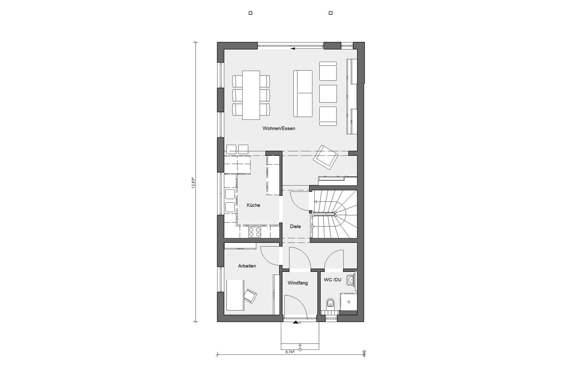 Plan d'étage rez-de-chaussée D 15-216.1 Maison d’angle jumelée