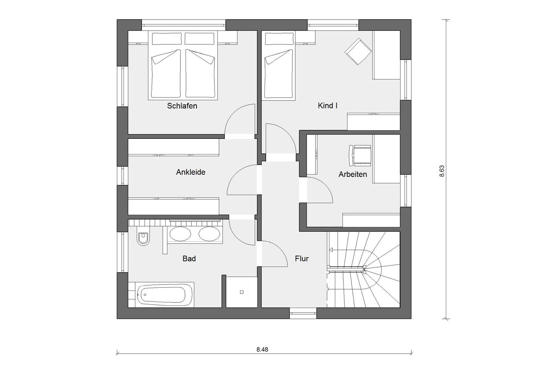 Dachgeschoss Grundriss Einfamilienhaus Architektur im Bauhausstil E 20-119.1