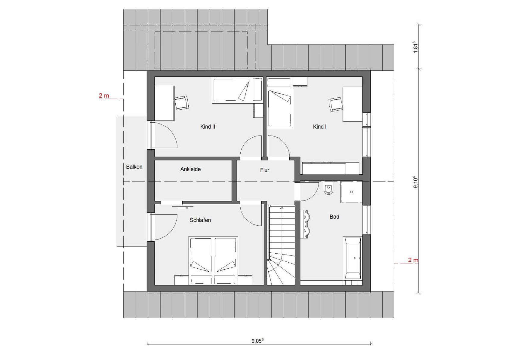 Plan d'étage grenier E 15-141.3 Maison à îlot solaire de campagne