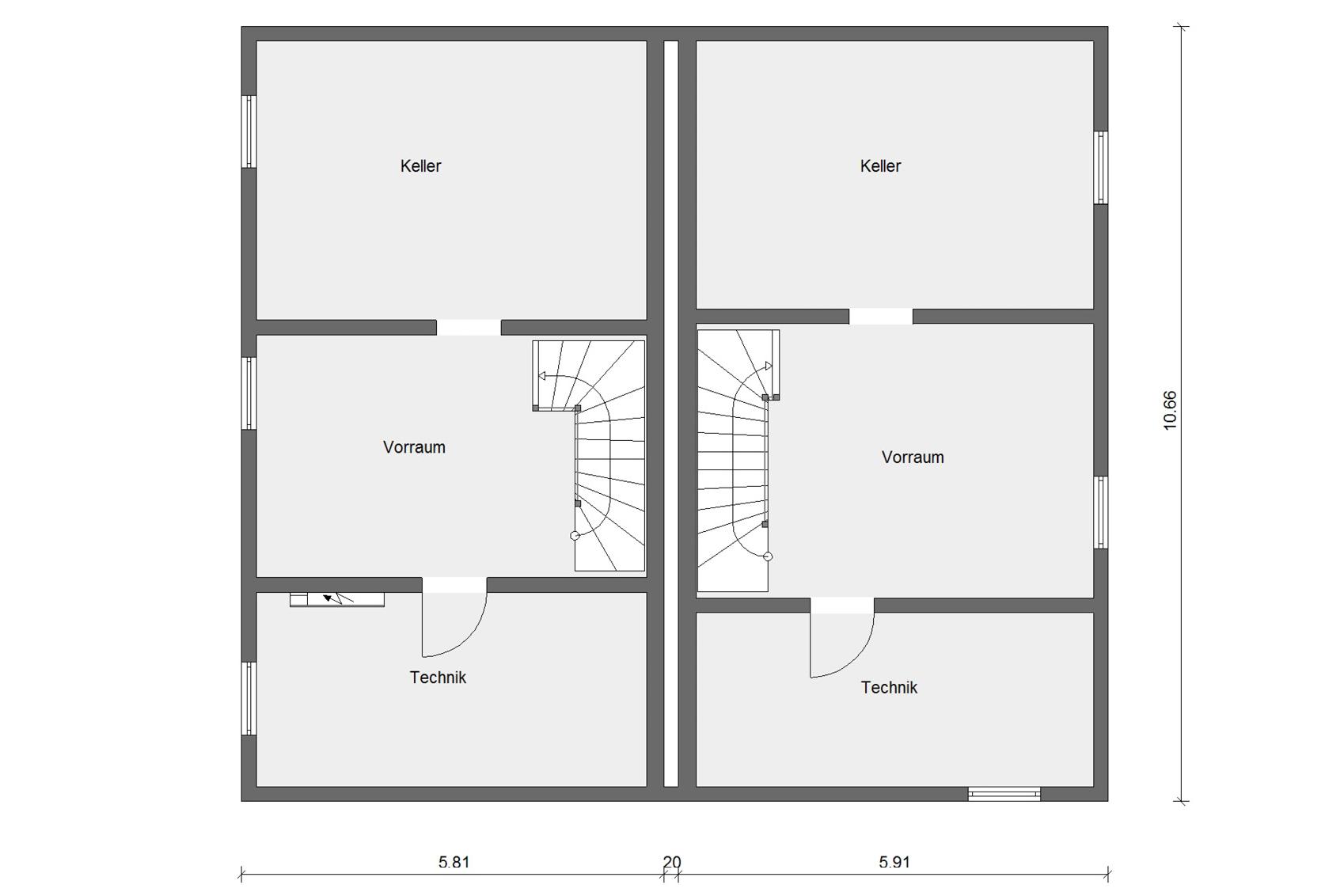 Grundriss Kellergeschoss Doppelhaus