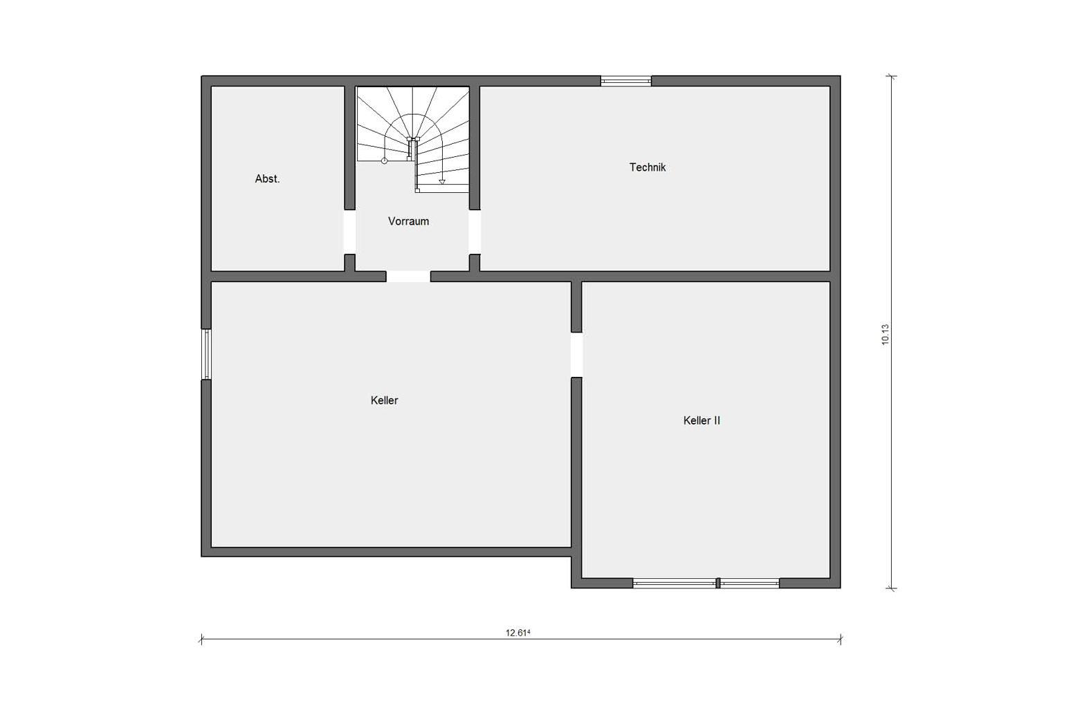 [Translate to Français:] Grundriss Kellergeschoss E 10-103.1 Bungalow mit Satteldach