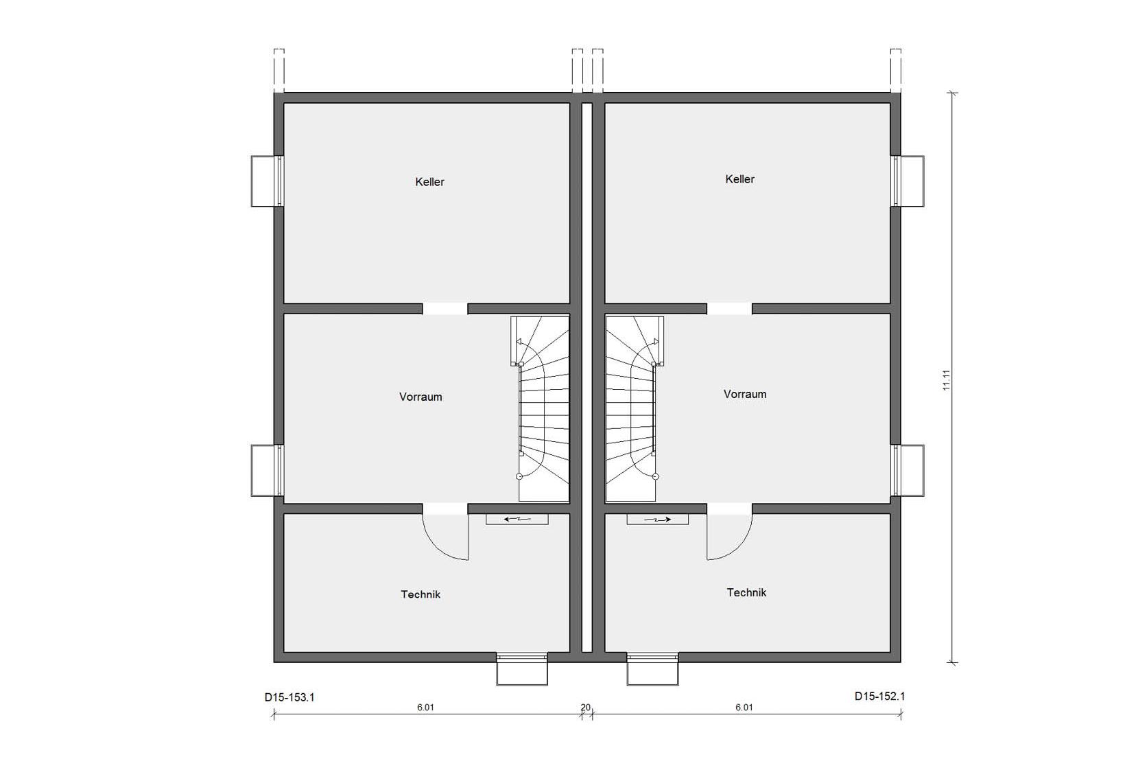 Grundriss Kellergeschoss D 15-153.1/D 15-152.1 Modernes Doppelhaus