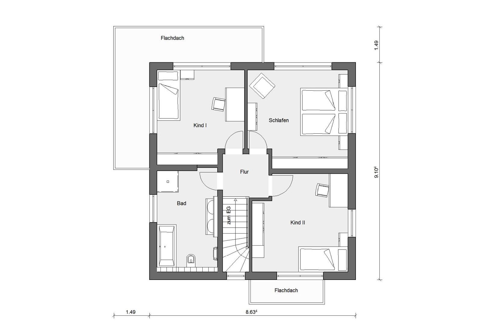 Grundriss Dachgeschoss E 20-142.3 Fertighaus im Bauhausstil