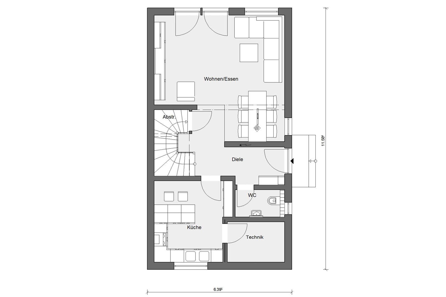 Plan d'étage rez-de-chaussée D 25-166.2 Maison jumelée avec terrasse sur le toit