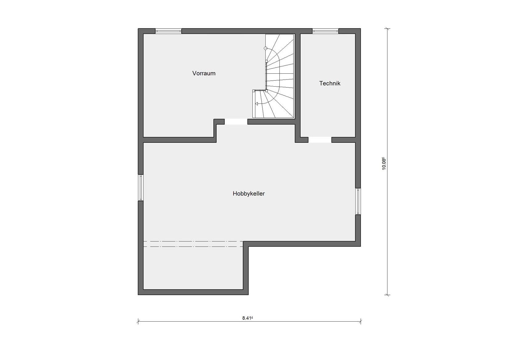 Kellergeschoss Grundriss E 15-125.4 Haus mit großen Glasflächen