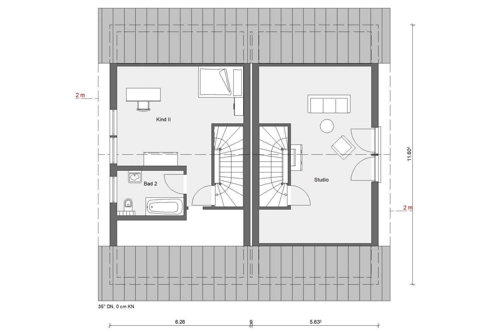 Grundriss Dachgeschoss Doppelhaus dreigeschossig