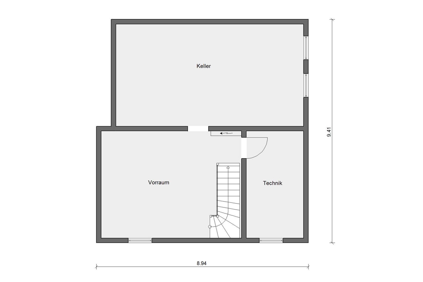 Grundriss Kellergeschoss E 15-149.8 Haus mit Terrassenüberdachung