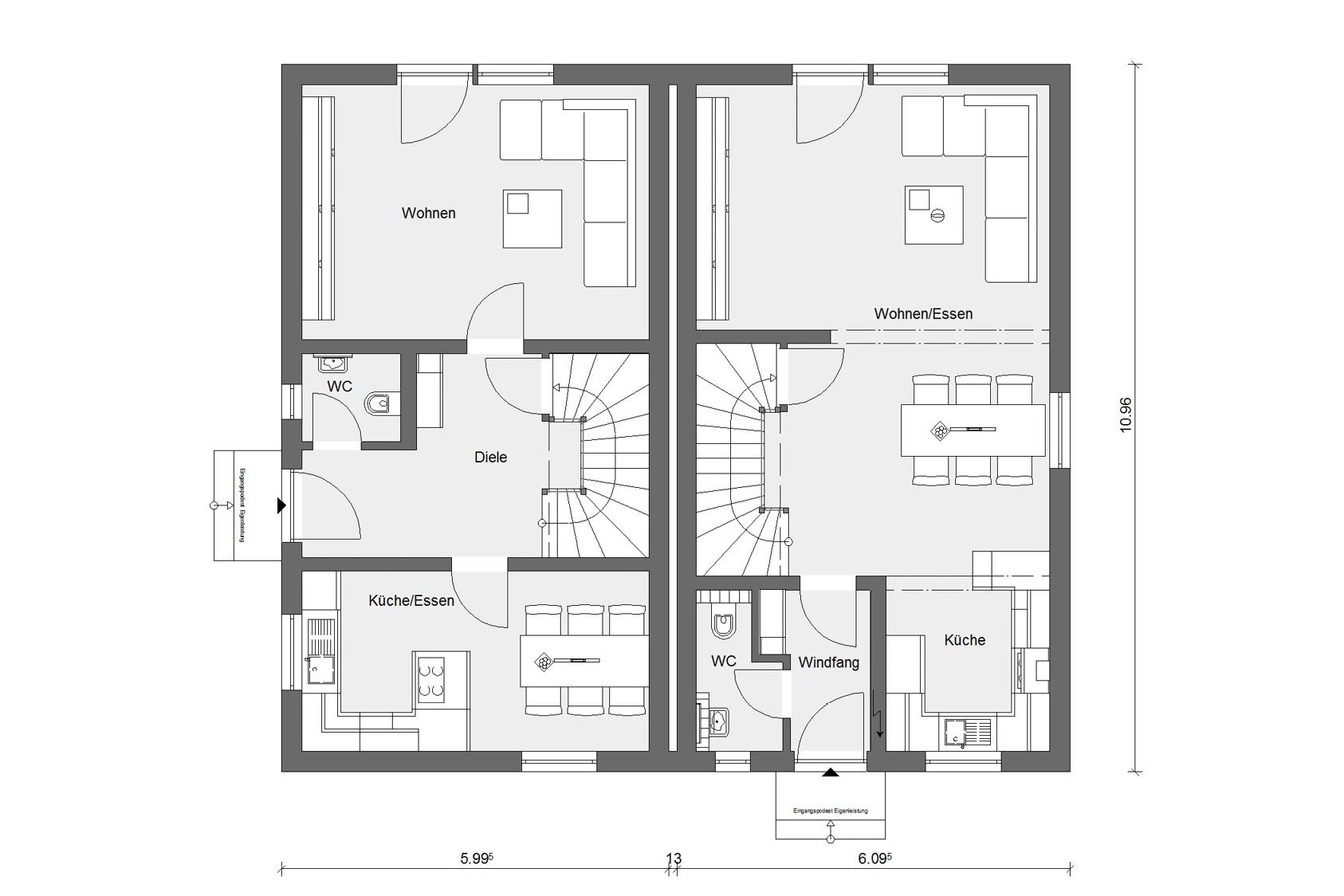 Grundriss Doppelhaus Erdgeschoss