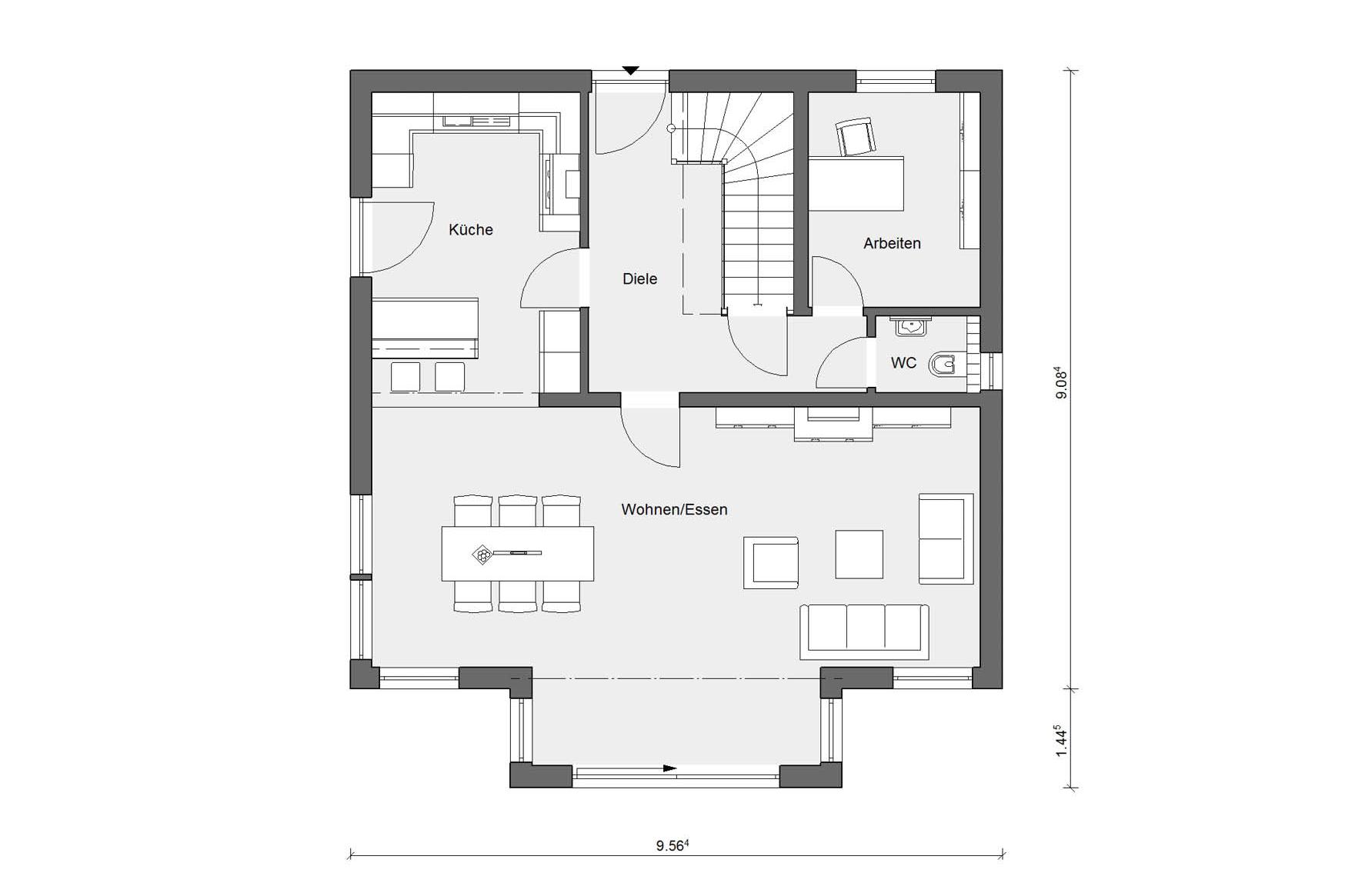 Grundriss Erdgeschoss E 15-148.6 Einfamilienhaus mit drittem Giebel