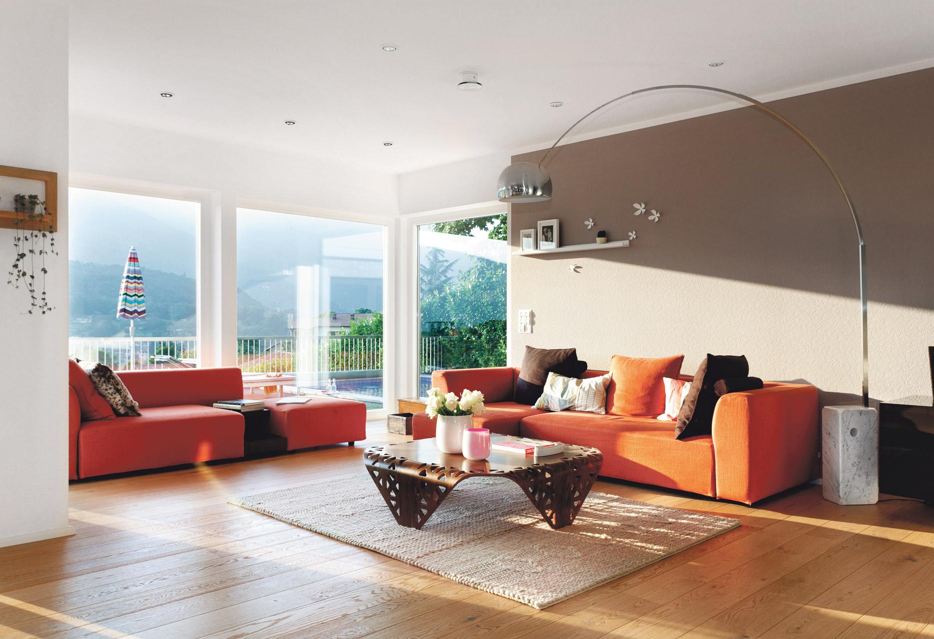 Modern living room with large windows