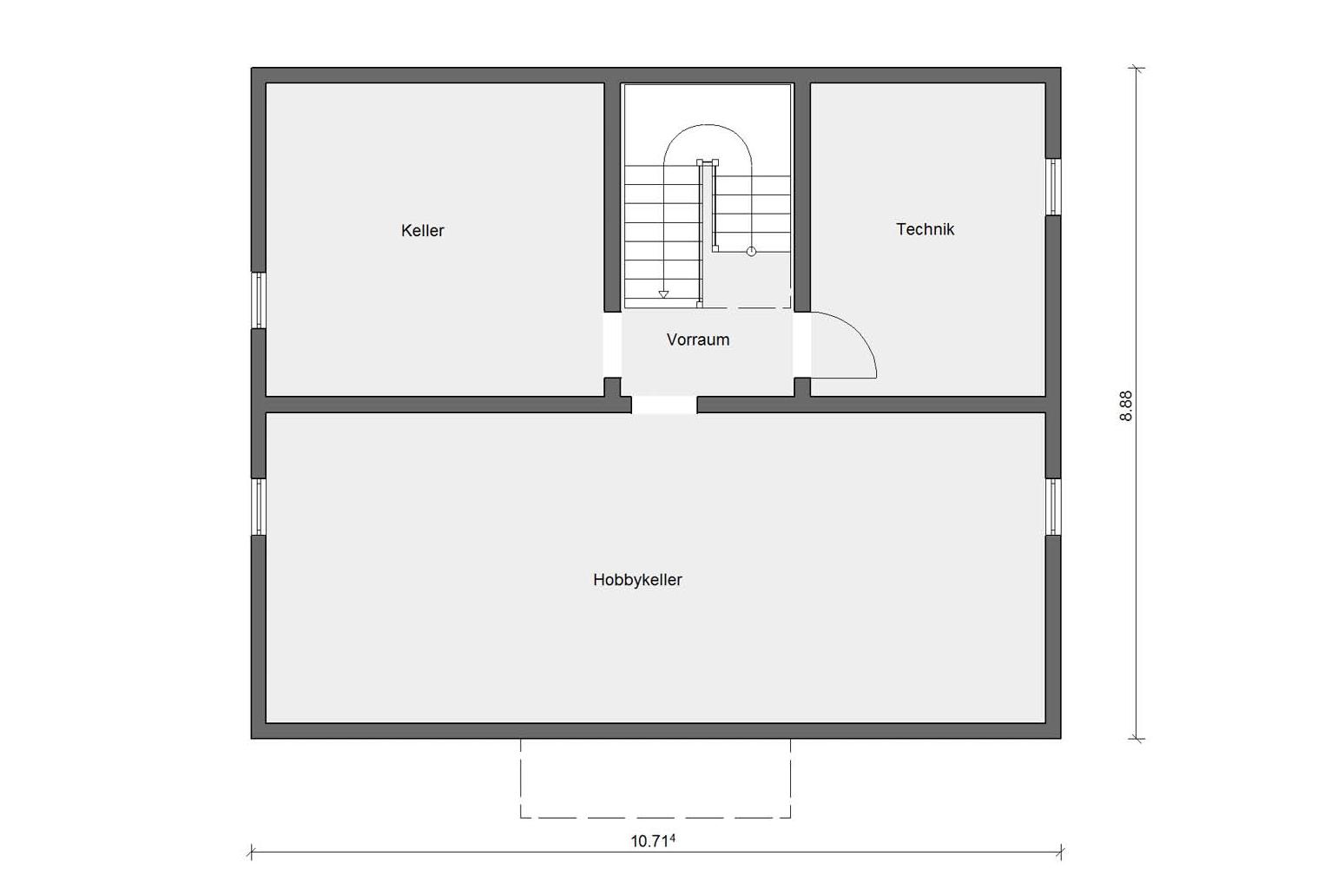 Grundriss Kellergeschoss E 15-172.2 Haus mit Erker über zwei Stockwerke