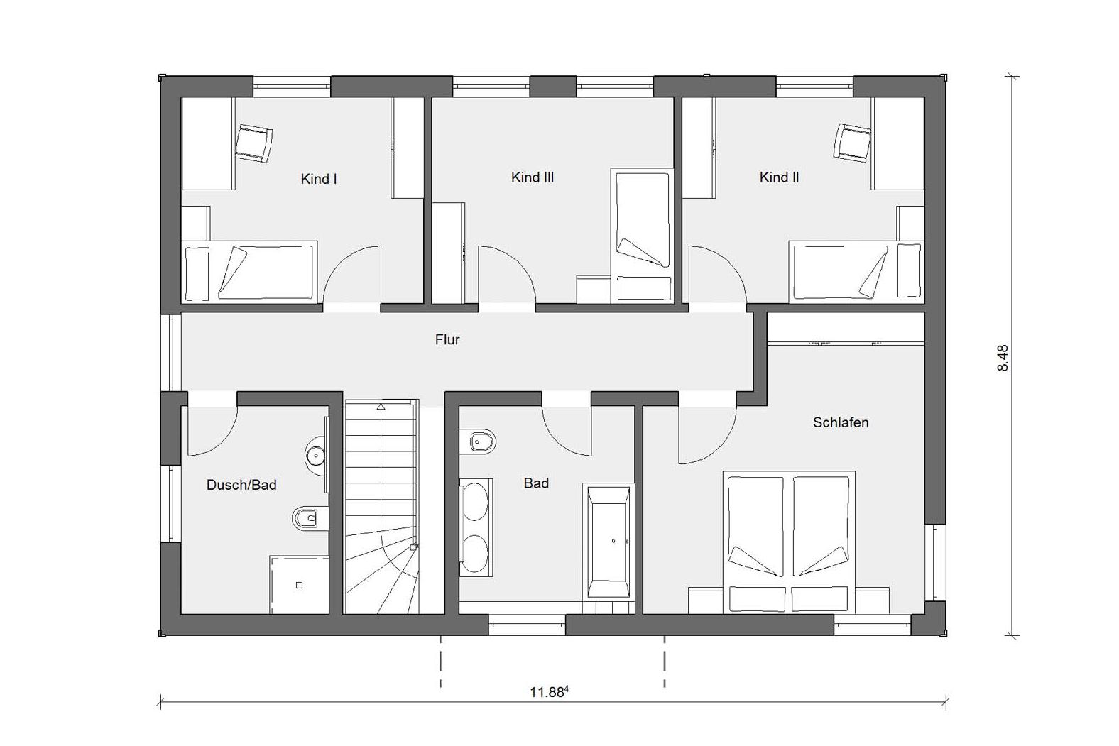 Grundriss Dachgeschoss E 20-165.4 Fertighaus modern