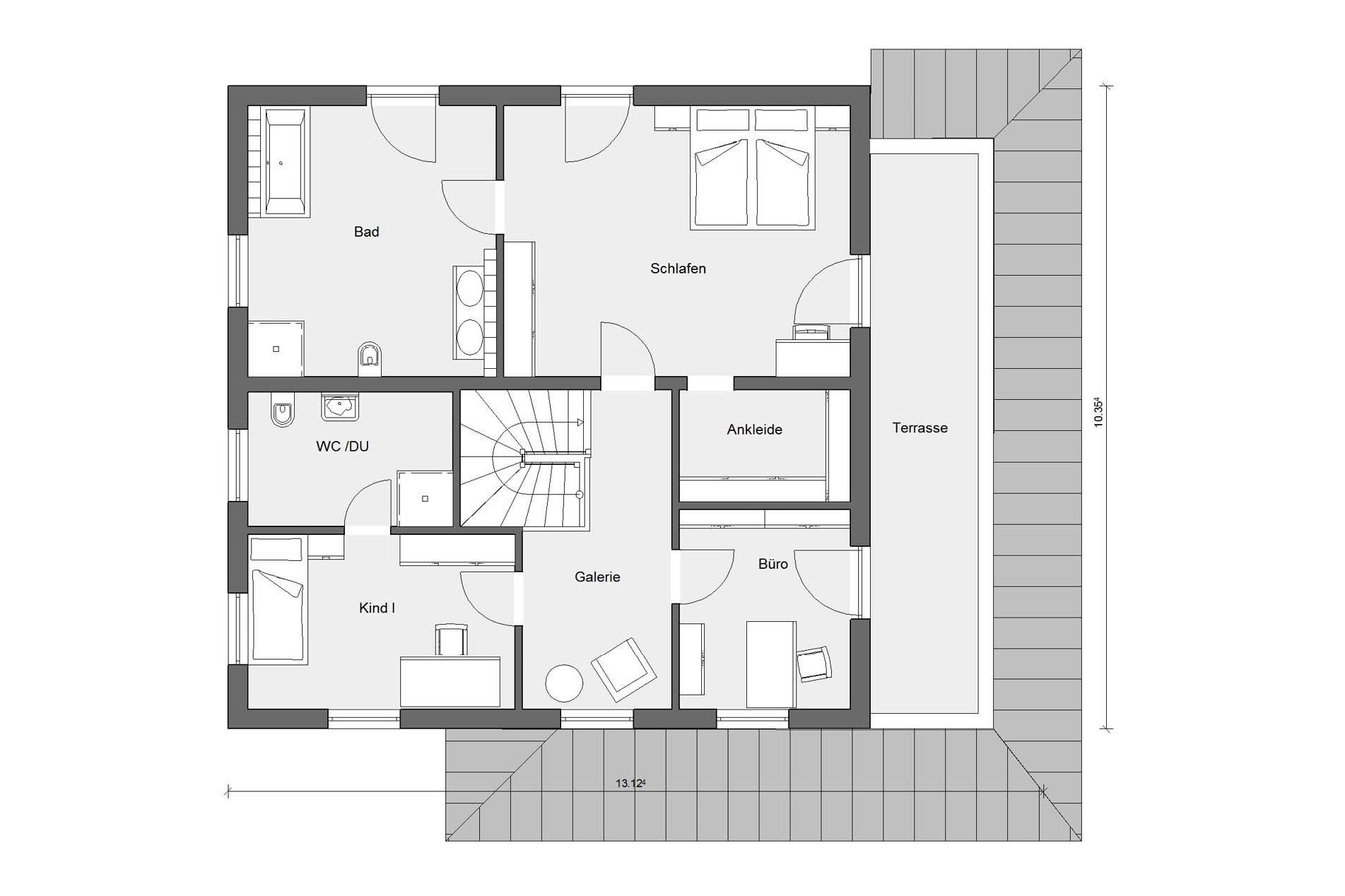 Plan d'étage grenier villa urbaine méditerranéenne E 20-204.1