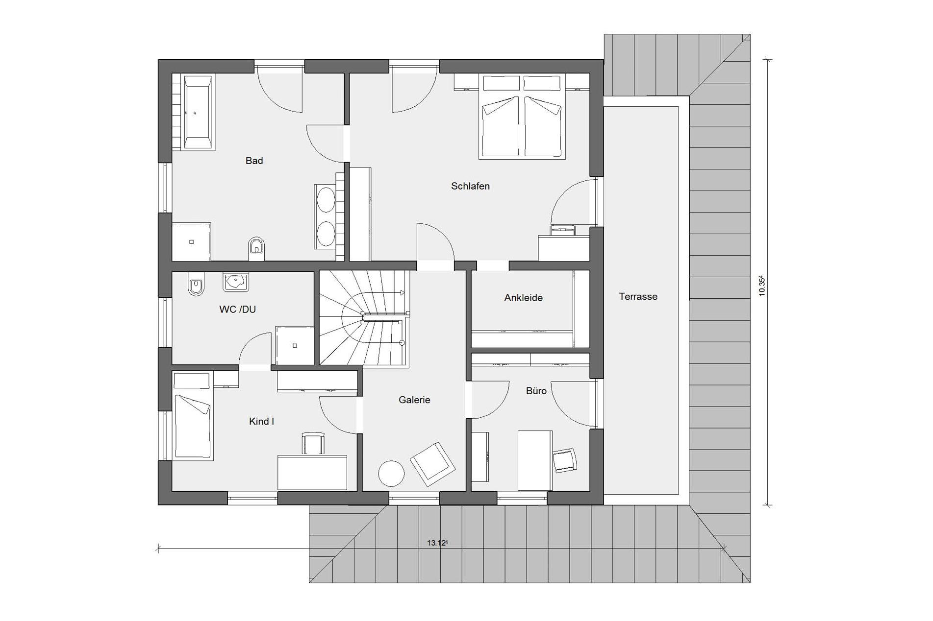 Grundriss Dachgeschoss mediterrane Stadtvilla E 20-204.1