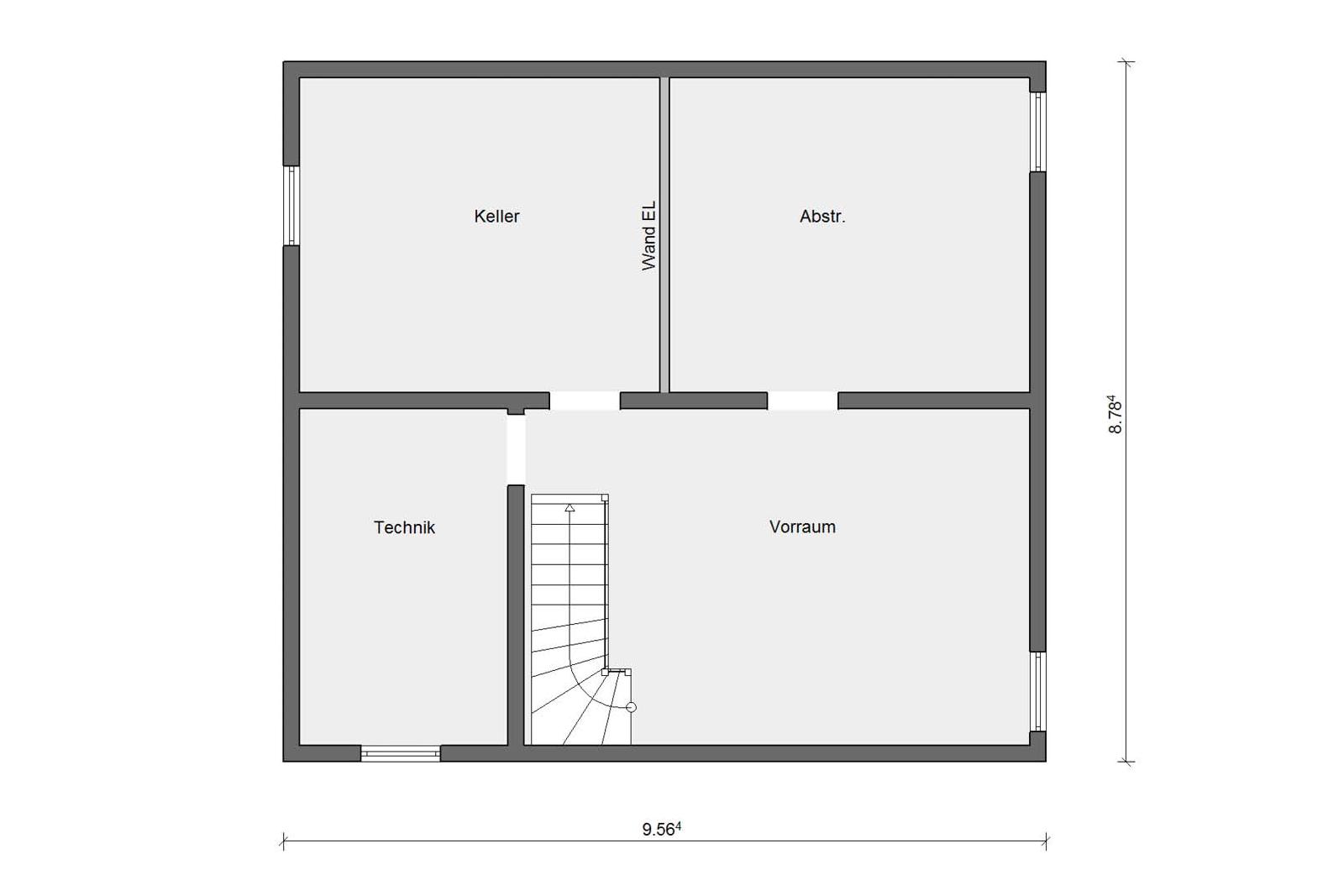 Grundriss Kellergeschoss E 15-149.7 Einfamilienhaus mit versetztem Pultdach